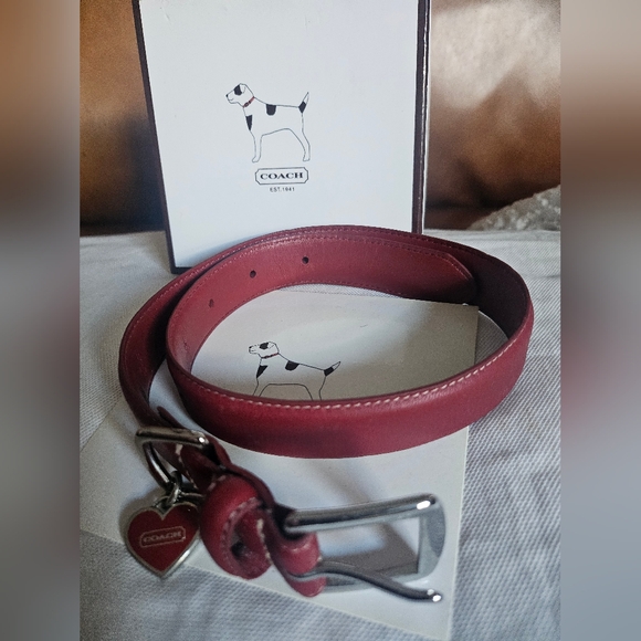Coach Red/SilverDog Collar With Charm Size L NWT - Picture 8 of 9